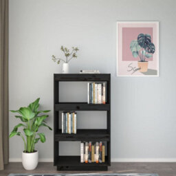 Berkfield Book Cabinet/room Divider Black 60X35X103 Cm Solid Wood Pine - thumbnail 3
