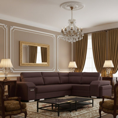 Alvares Living Room Corner Sofa Bed With Sleeping Function Upholstered Back 2 Storage 305X205X90Cm Brown Right - image 1
