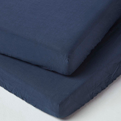 Homescapes Navy Linen Fitted Cot Sheet 60 X 120 Cm, Pack Of 2 - image 1