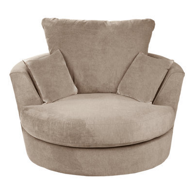 Furnishings For Less UK Fern Soft Chenille Fabric Fabric Swivel Chair 360 Rotation Beige