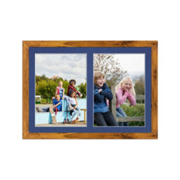 AK Frames 20X14 Rustic Oak Modern Multi Photo Frame With Blue Mount - Holds 2 Apertures (2X) A4 Photos