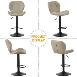 Set Of 2 Height Adjustable Swivel Bar Stools W/faux Leather Seat - Stella Brown - thumbnail 4
