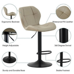 Set Of 2 Height Adjustable Swivel Bar Stools W/faux Leather Seat - Stella Brown - thumbnail 3