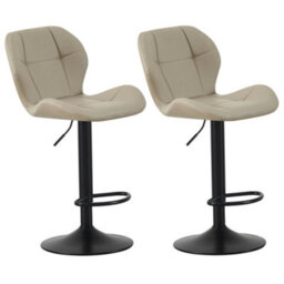 Set Of 2 Height Adjustable Swivel Bar Stools W/faux Leather Seat - Stella Brown