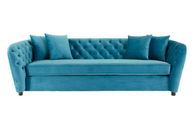 Orsina Functional 3 Seater Cyan Velvet Sofa, Stylish Mid Century Sofa For Bedroom, Comfortable 3 Seater Sofa