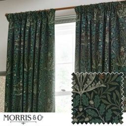 Morris & Co Acorn Multi Floral Jacquard Room Darkening Pencil Pleat Curtain Pair Thyme/forest (W)229Cm X (D)183Cm