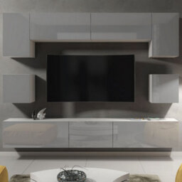 Creative Furniture Panorama Wall Tv Unit - White & Grey Gloss Doors - thumbnail 1