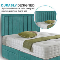 Dining Tables Cairo Matching Headboard Divan Set, 2 Drawer On Same Side With Sprung 1500 Comfort Mattress - Plush Velvet Duck Egg - Double - thumbnail 3