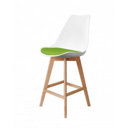Fusion Living Soho White & Green Plastic Bar Stool With Light Wood Legs - thumbnail 1