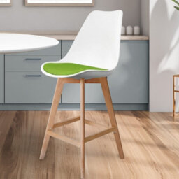 Fusion Living Soho White & Green Plastic Bar Stool With Light Wood Legs - thumbnail 2