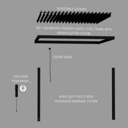 Backyard Discovery Evanston Wall Mounted Louvered Steel Outdoor Patio Pergola With Powerport 3.6M X 3.1M (12Ft X 10Ft) - thumbnail 9