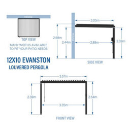 Backyard Discovery Evanston Wall Mounted Louvered Steel Outdoor Patio Pergola With Powerport 3.6M X 3.1M (12Ft X 10Ft) - thumbnail 3