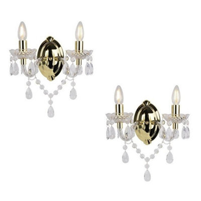 First Choice Lighting Set Of 2 Clear And Gold Marie Therese Style 2 X 40W Wall Light - image 1