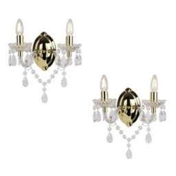 First Choice Lighting Set Of 2 Clear And Gold Marie Therese Style 2 X 40W Wall Light
