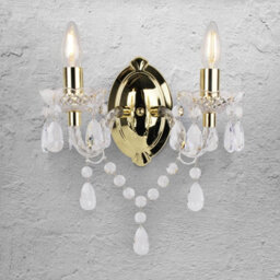 First Choice Lighting Set Of 2 Clear And Gold Marie Therese Style 2 X 40W Wall Light - thumbnail 4