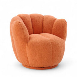 Teddy Boucle Fabric Orange Naomi Scalloped Barrel Chair - thumbnail 3
