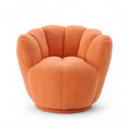 Teddy Boucle Fabric Orange Naomi Scalloped Barrel Chair - thumbnail 2