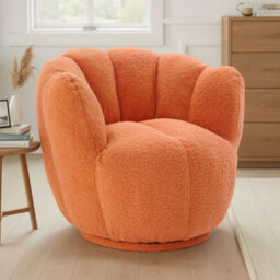 Teddy Boucle Fabric Orange Naomi Scalloped Barrel Chair - thumbnail 1