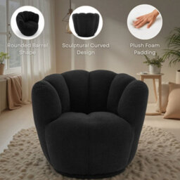 Teddy Boucle Fabric Orange Naomi Scalloped Barrel Chair - thumbnail 8