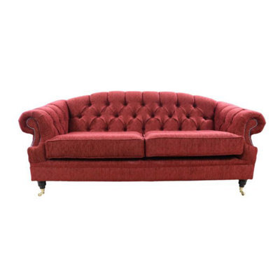 Chesterfield Handmade Merton 3 Seater Sofa Camden Wine Red Real Fabric - image 1