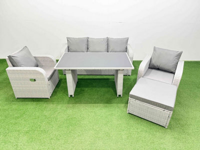 Fimous Outdoor Rattan Garden Furniture Dining Set 6-Seater Patio Rectangular Table 3 Seater Sofa Set With Big Stool - image 1