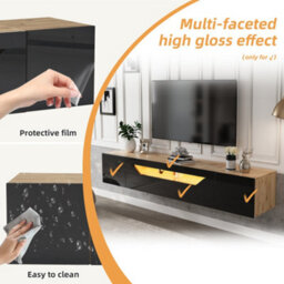 "Abrihome Floating High-Gloss Tv Stand, 180Cm, Black. Led Lights, Pull-Down Door, 2 Cabinets. For 75"" Tvs, Perfect For Living Room & Bedroom" - thumbnail 5