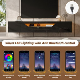 "Abrihome Floating High-Gloss Tv Stand, 180Cm, Black. Led Lights, Pull-Down Door, 2 Cabinets. For 75"" Tvs, Perfect For Living Room & Bedroom" - thumbnail 7