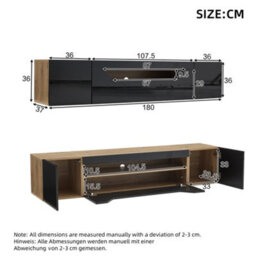 "Abrihome Floating High-Gloss Tv Stand, 180Cm, Black. Led Lights, Pull-Down Door, 2 Cabinets. For 75"" Tvs, Perfect For Living Room & Bedroom" - thumbnail 4