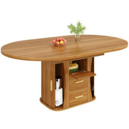 Abrihome Walnut Round Extendable Dining Table 118-158Cm, 3-Tier Storage Kitchen Table For 6 People, Space-Saving Extension Table For Home - thumbnail 8