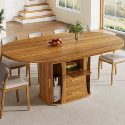 Abrihome Walnut Round Extendable Dining Table 118-158Cm, 3-Tier Storage Kitchen Table For 6 People, Space-Saving Extension Table For Home