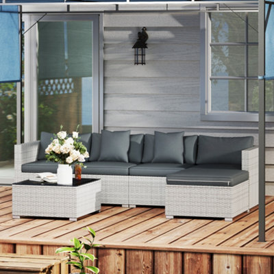 Outsunny 6 Pieces Rattan Furniture Set Garden Sofa Set Mixed Grey - image 1