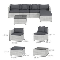 Outsunny 6 Pieces Rattan Furniture Set Garden Sofa Set Mixed Grey - thumbnail 3