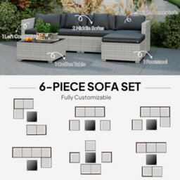 Outsunny 6 Pieces Rattan Furniture Set Garden Sofa Set Mixed Grey - thumbnail 7