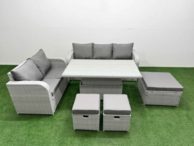 Fimous 8 Seater Pe Rattan Wicker Garden Furniture Conservatory Sofa Set Adjustable Lifting Table 3 Stool - image 1