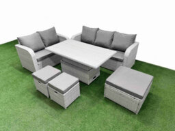 Fimous 8 Seater Pe Rattan Wicker Garden Furniture Conservatory Sofa Set Adjustable Lifting Table 3 Stool - thumbnail 2