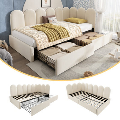 Matteo Beige Velvet 3Ft Single Daybed Sofa Bed With Integrated Storage Drawers - image 1
