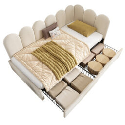 Matteo Beige Velvet 3Ft Single Daybed Sofa Bed With Integrated Storage Drawers - thumbnail 6