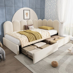 Matteo Beige Velvet 3Ft Single Daybed Sofa Bed With Integrated Storage Drawers - thumbnail 7