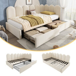 Matteo Beige Velvet 3Ft Single Daybed Sofa Bed With Integrated Storage Drawers