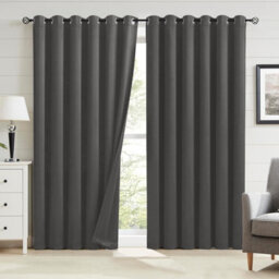 Oxford Homeware Plain Grey 230Gsm Blackout Curtain Thermal Insulated Eyelet For Living Room Curtain Pair (W)168Cm X (L)228Cm - thumbnail 1