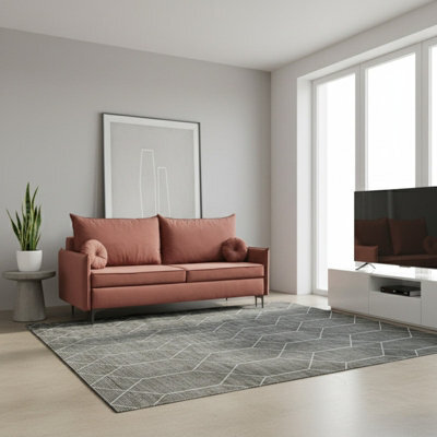 Leon M 3 Seater Upholstered Sofa Bed With Storage Pull Out Sleeping Function Cushions Included Dusty Pink - image 1