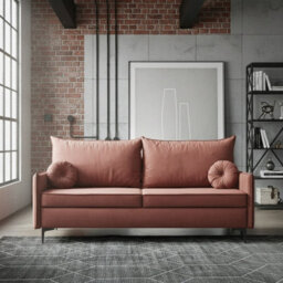Leon M 3 Seater Upholstered Sofa Bed With Storage Pull Out Sleeping Function Cushions Included Dusty Pink - thumbnail 2