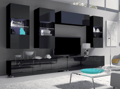 "Arte Calabrini 5 Entertainment Unit: Bold All-Black - W3000mm X H1050mm X D430mm For Tvs Up To 60""" - image 1