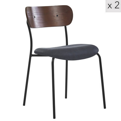 Nordlys Set Of 2 Metal And Black Faux Leather Dining Chairs With Wooden Back Modern Design Style Dining Room - image 1
