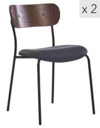 Nordlys Set Of 2 Metal And Black Faux Leather Dining Chairs With Wooden Back Modern Design Style Dining Room - thumbnail 2