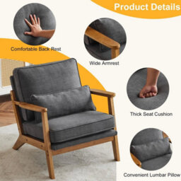 Modern Accent Chair Upholstered Single Lounge Chair Indoor Armchair W/wood Frame - thumbnail 3