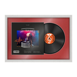 "AK Frames 25X17"" White Ash Modern Vinyl Record Frame With Crimson Mount For 12 Inch Lp Cover & Disc - Overlapped Design"