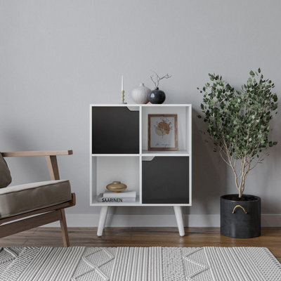 Urbn-Living Urbnliving 80Cm Height White 4 Cube With Black 2 Wooden Door Bookcase With White Legs Shelves - image 1