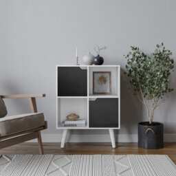 Urbn-Living Urbnliving 80Cm Height White 4 Cube With Black 2 Wooden Door Bookcase With White Legs Shelves - thumbnail 1