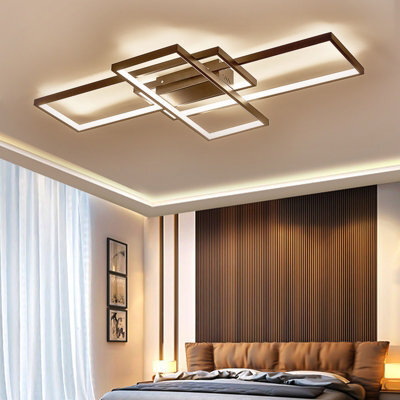 Living And Home Black Frame Modern Rectangular Aluminum Led Semi Flush Ceiling Light Fixture 90Cm Dimmable - image 1